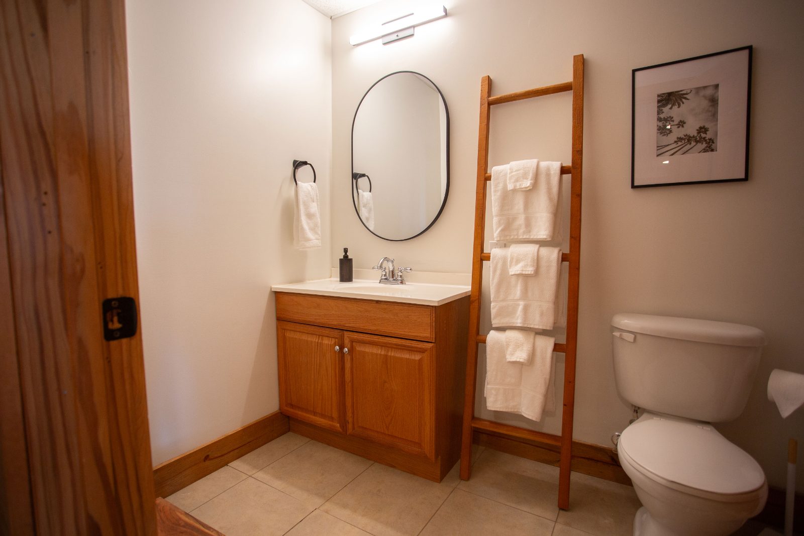Guest bath with towel ladder