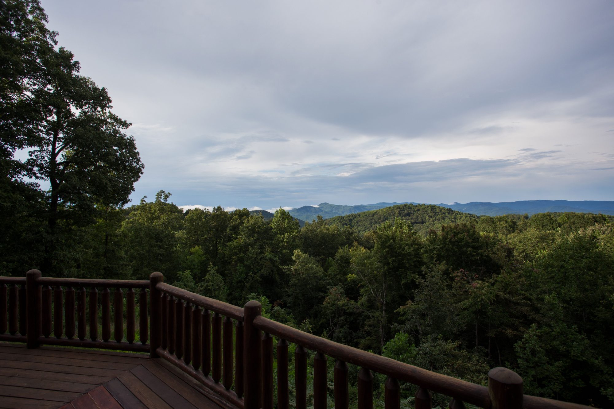 Long-range Blue Ridge view of Grandfather Mountain from the deck of The Ridge