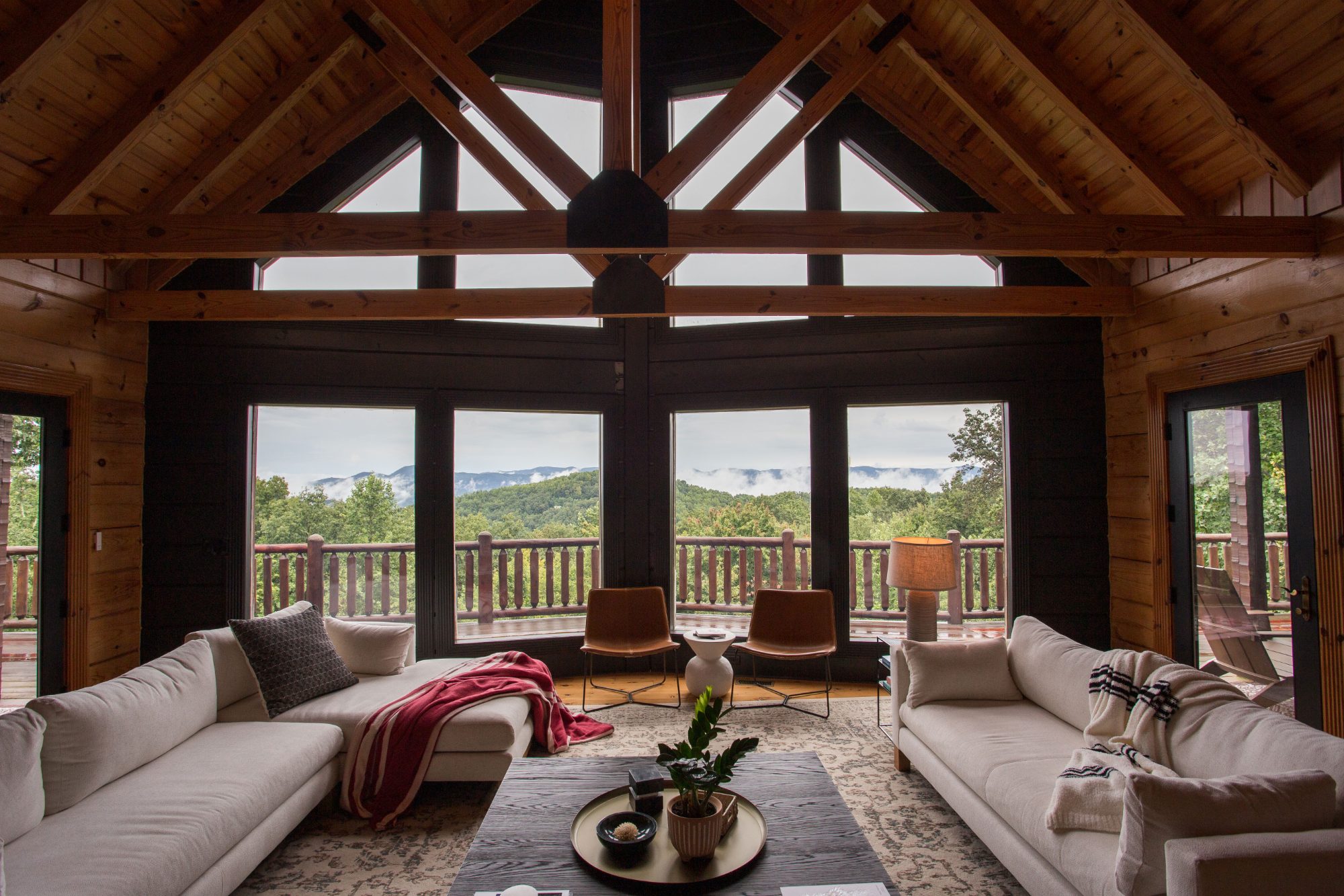 Floor-to-ceiling windows facing Grandfather Mountain