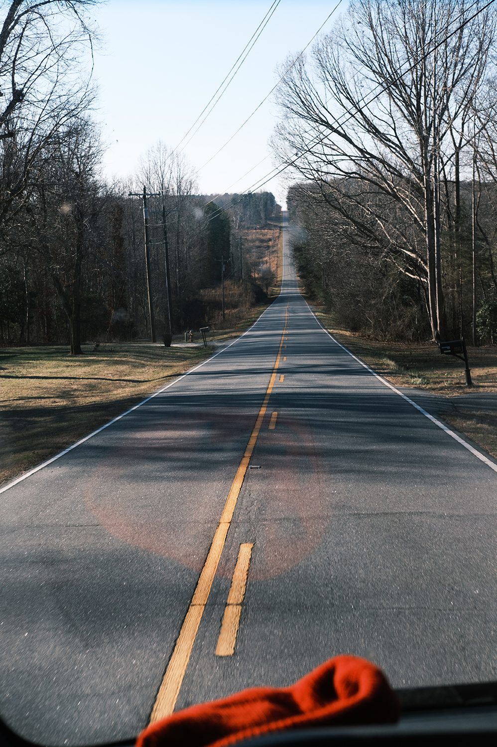 The long two-lane road into the North Carolina mountains